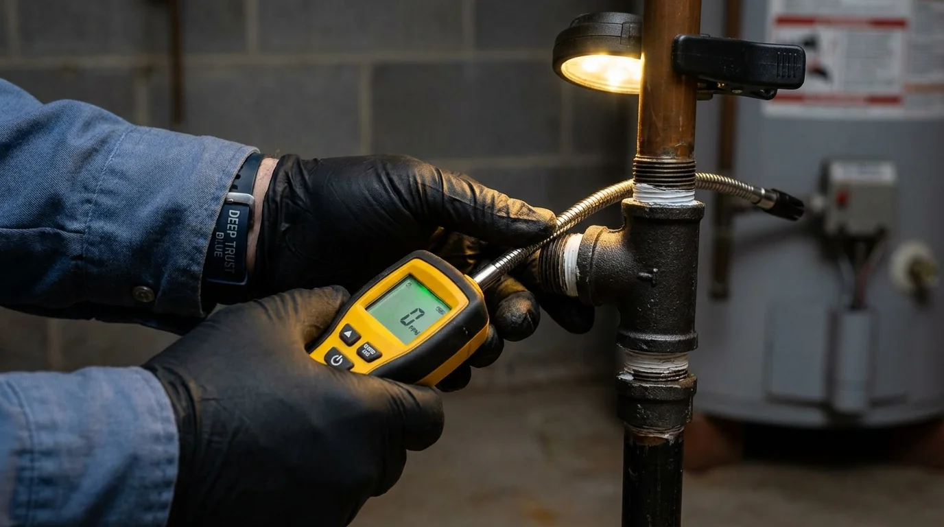 Gas leak detection with electronic sniffer by Johns Plumbing LLC in Irvington