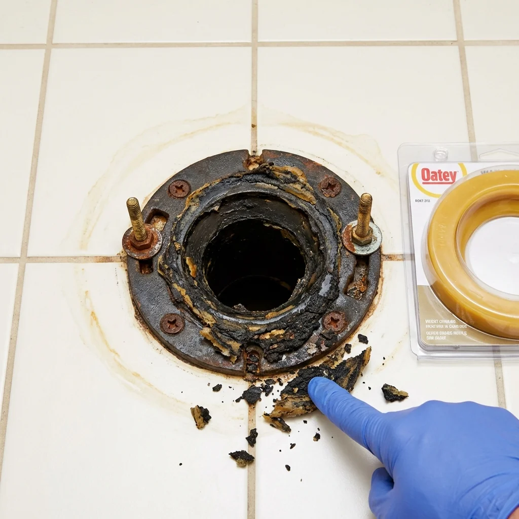 Failed wax ring showing water seepage at the base of a toilet in a Irvington, NJ home