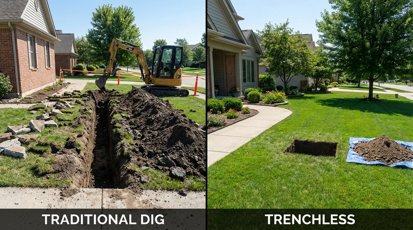 Trenchless sewer repair with minimal yard damage versus traditional excavation in Irvington, NJ